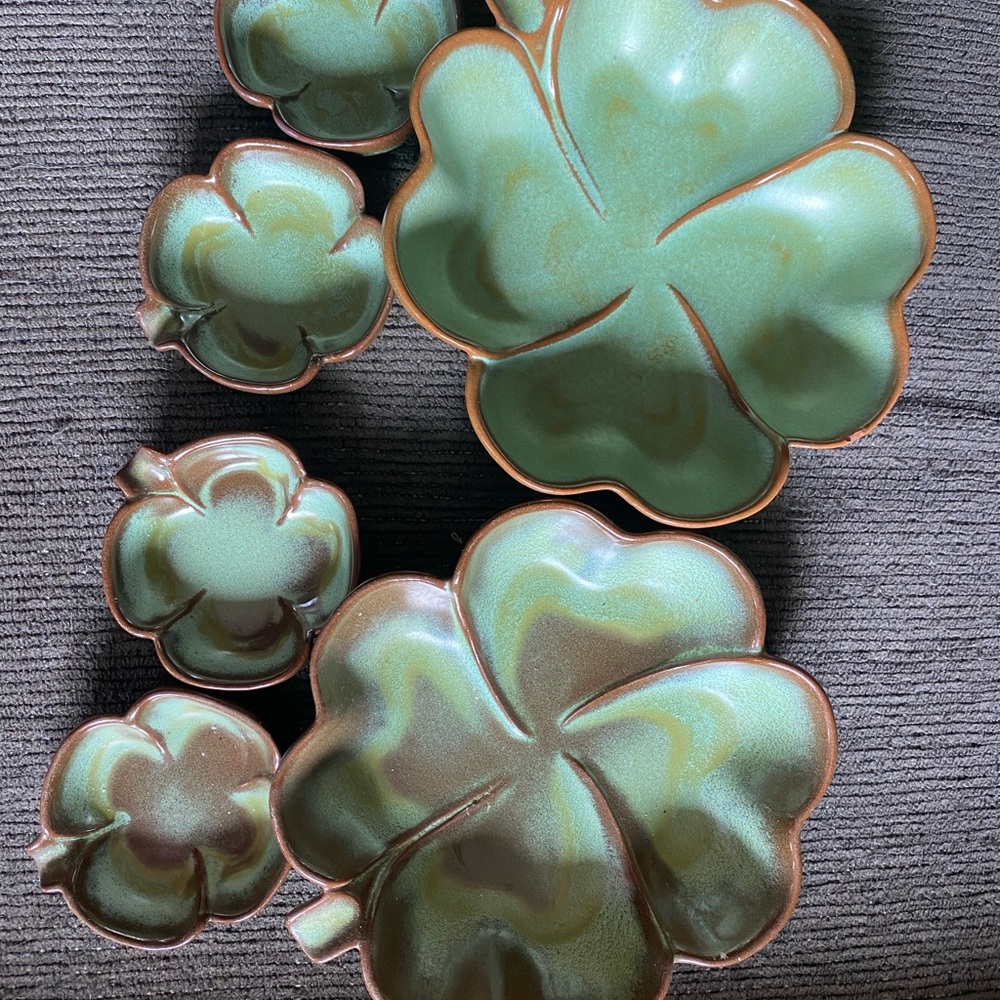 Set of 6 Frankoma shamrock trinket dishes